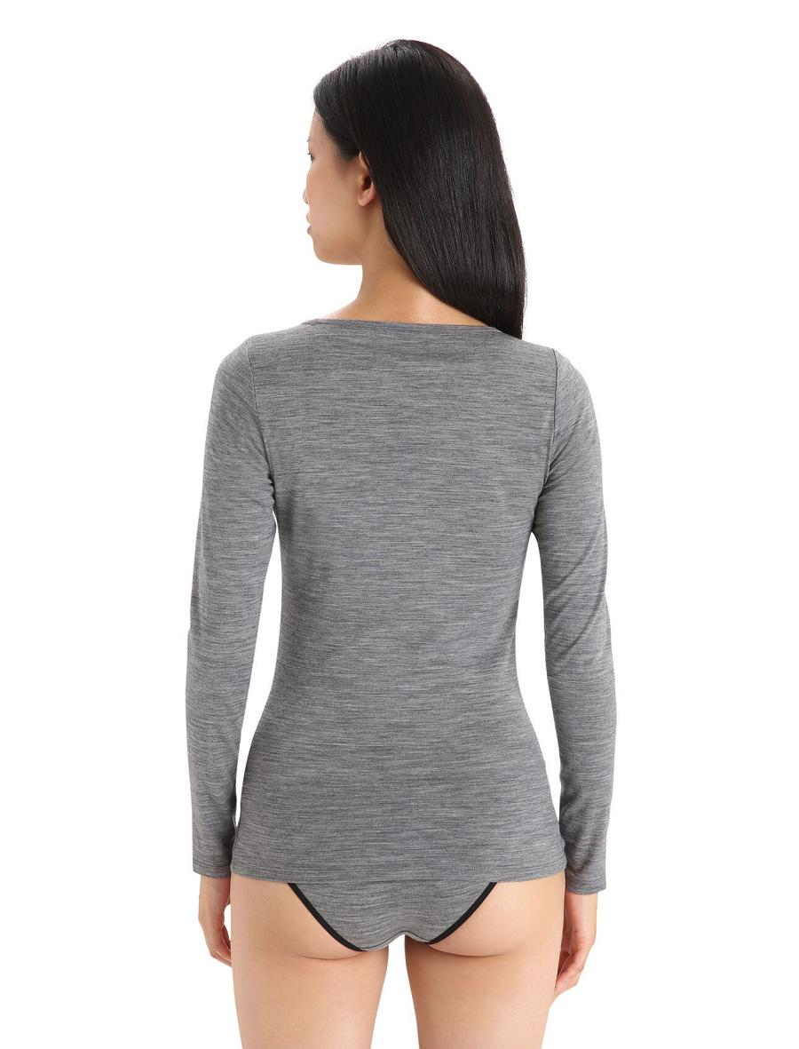 Gritstone Heather Women's Icebreaker Merino Siren Long Sleeve Sweetheart Top Underwear | USA 1690HAPK